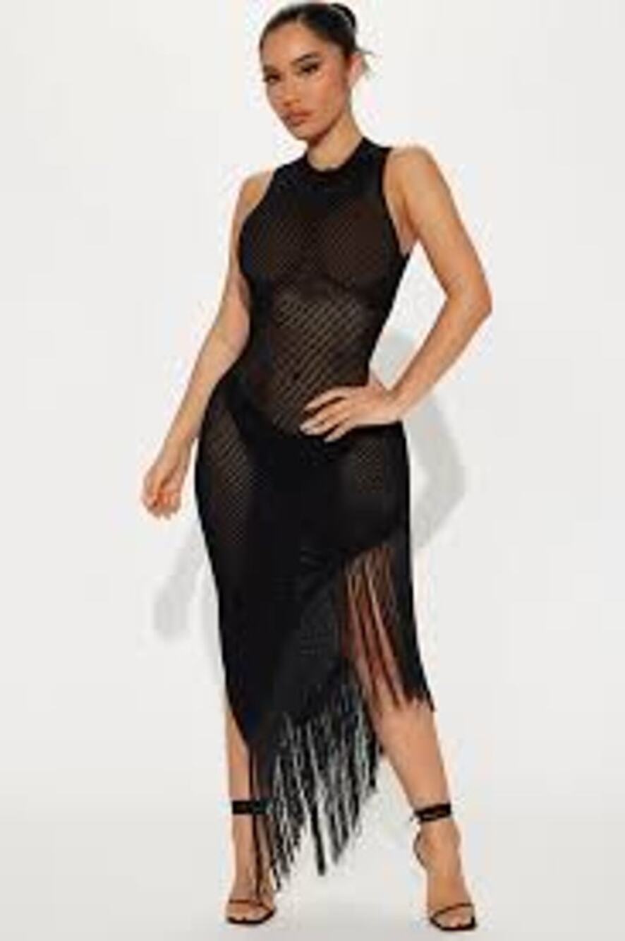 HERA COLLECTION Faye Fringe Midi Dress Black Size Medium M SEXY COCKTAIL PARTY